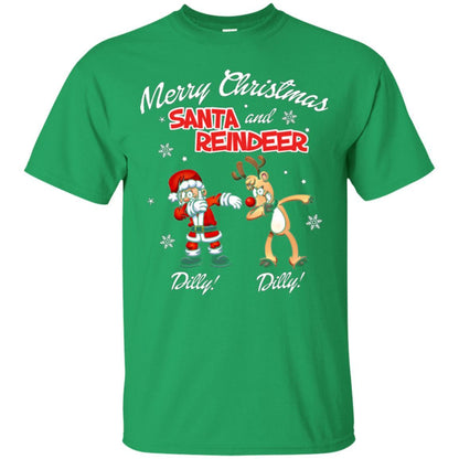 Christmas T-shirt Merry Christmas Santa And Reindeer Dilly Dilly Irish Green