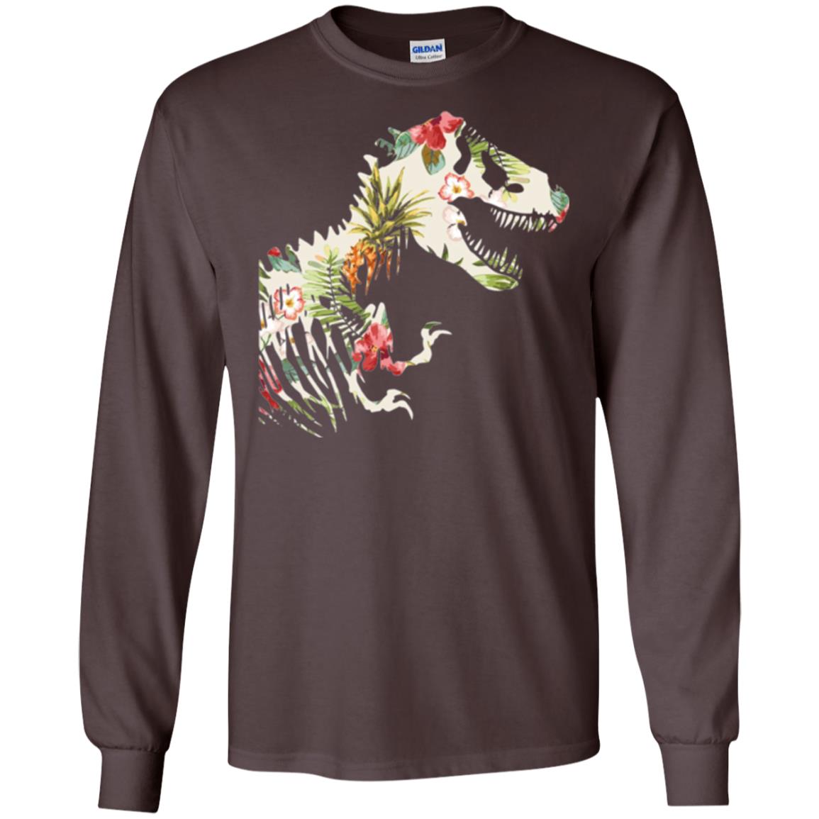 Dinosaur T-shirt Floral Tropical Hawaiian Pattern T Rex Dark Chocolate