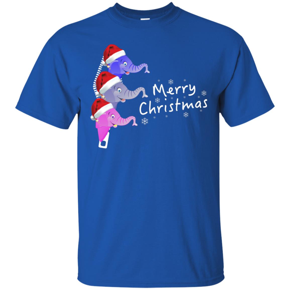 Merry Christmas Elephant With Santa Hat In Pocket Zip X-mas Gift Shirt Royal