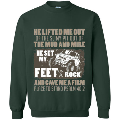 Christian T-shirt He Set My Feet On A Rock He Is My Jeep Forest Green