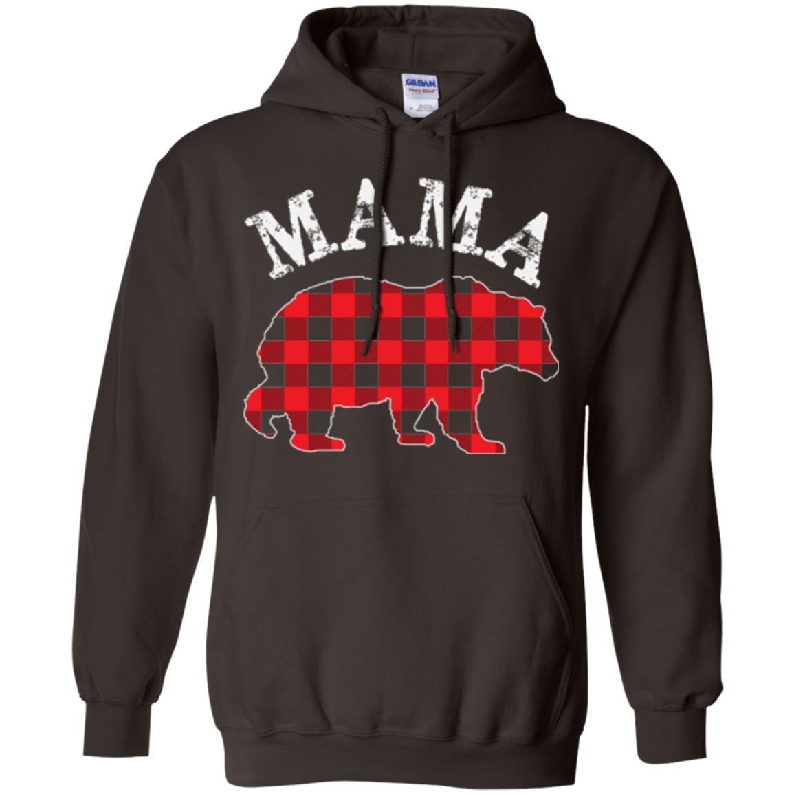 Mama T-shirt Red Plaid Mama Bear Dark Chocolate
