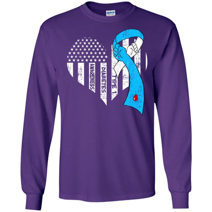 Diabetes Awareness Type 1 Ribbon Flag Shirt Purple
