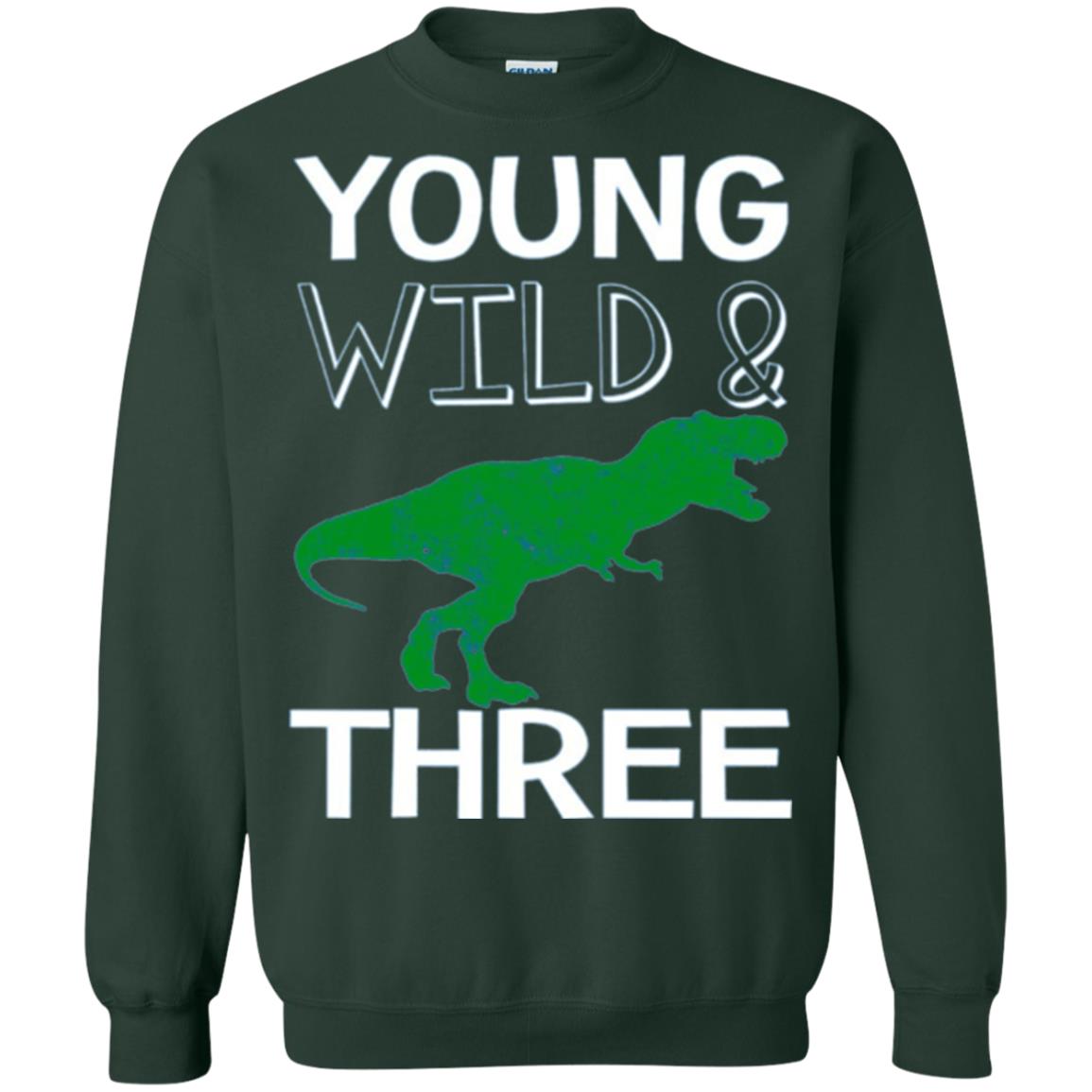 Dinosaur T-shirt Young Wild And Three Forest Green