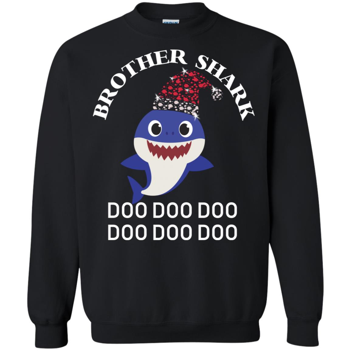 Brother Shark With Santa Claus Hat Merry X-mas Family Shark Gift Shirt Black
