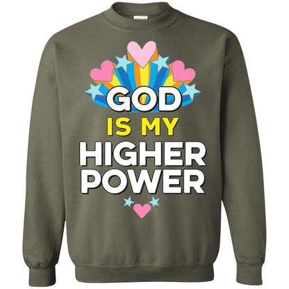 Funny Christian T-shirt God Is My Higher Power Hearts Stars Military Green