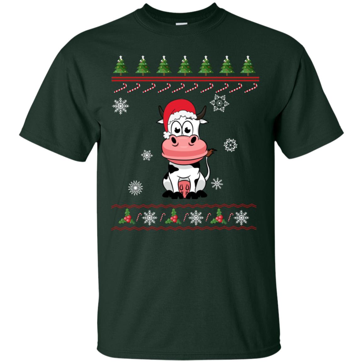 Milch Cow With Santa Hat Merry X-mas Ugly Christmas Gift Shirt For Mens Womens Kids Forest