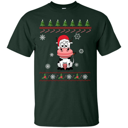 Milch Cow With Santa Hat Merry X-mas Ugly Christmas Gift Shirt For Mens Womens Kids Forest