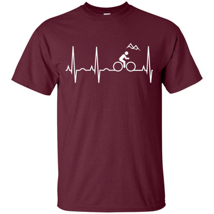 Mountain Bike Heartbeat Mountain Biking T-shirt Maroon