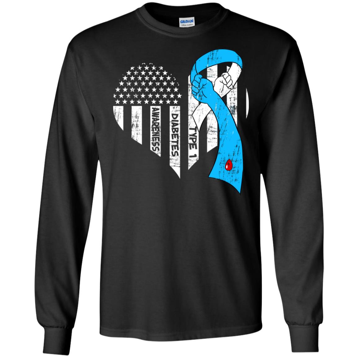 Diabetes Awareness Type 1 Ribbon Flag Shirt Black