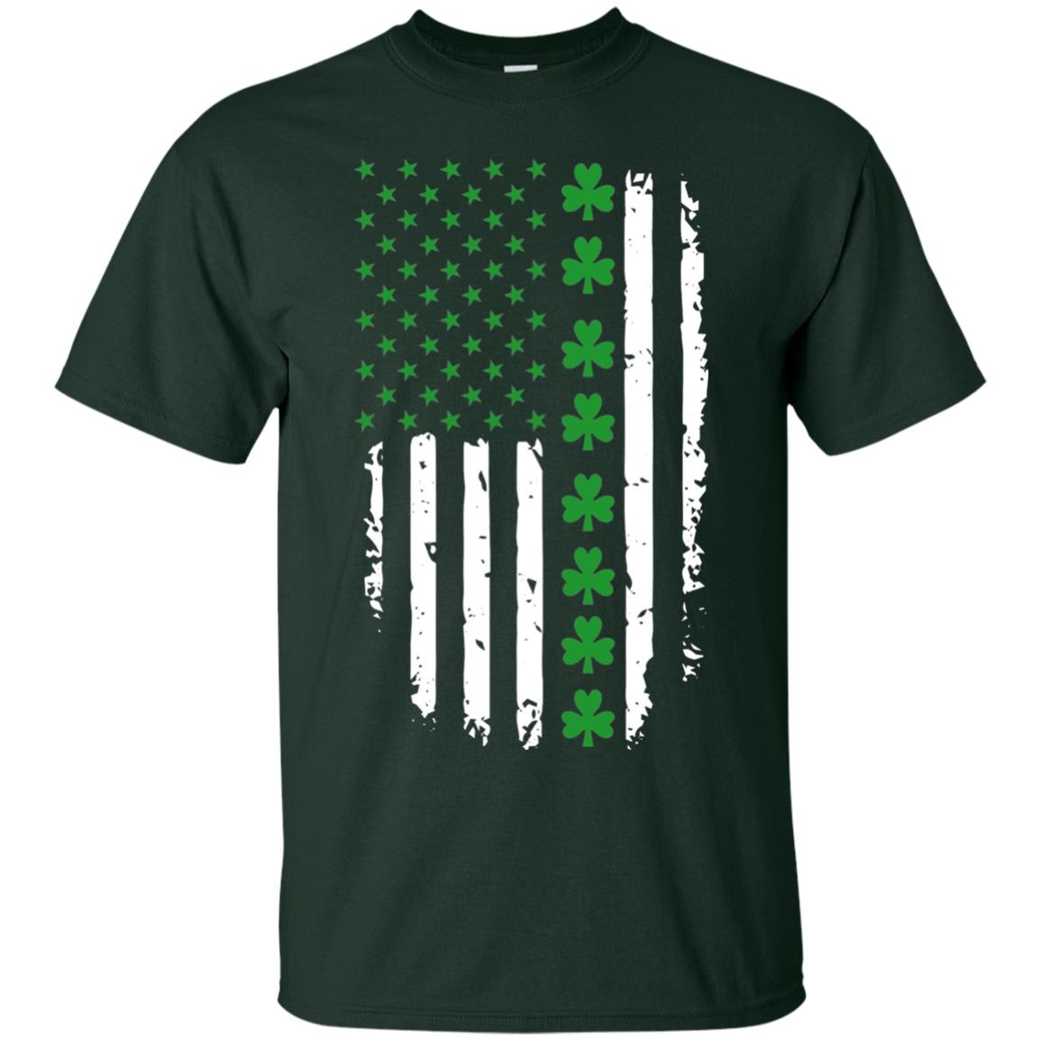 St. Patrick's Day T-shirt Irish American Flag T-shirt Forest Green