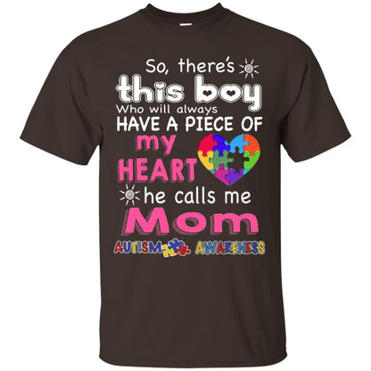 There_s This Boy He Call Me Mom Autism Awareness T-shirt Dark Chocolate