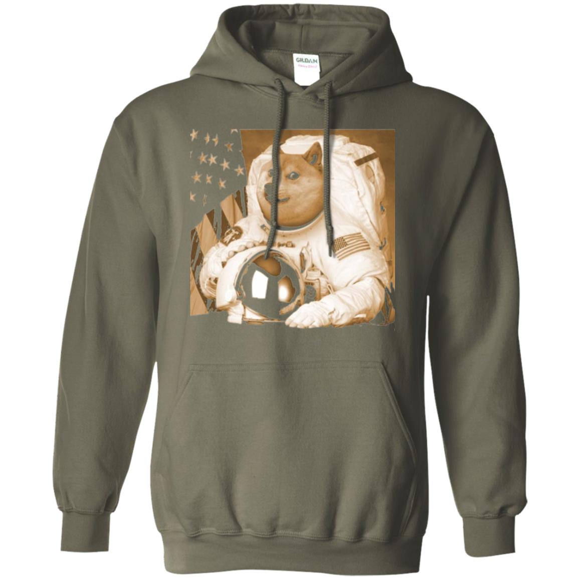 Astronomy T-shirt Dogecoin Moon Astronaut Crypto Military Green