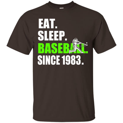 Eat Sleep Baseball Since 1983 35th Birthday Shirt Dark Chocolate