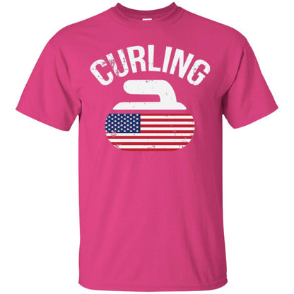 Usa Red White And Blue American Flag Curling Stone T-shirt Heliconia
