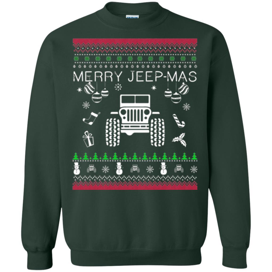Christmas T-shirt Mery Jeep-mas Jeep Ugly Forest Green