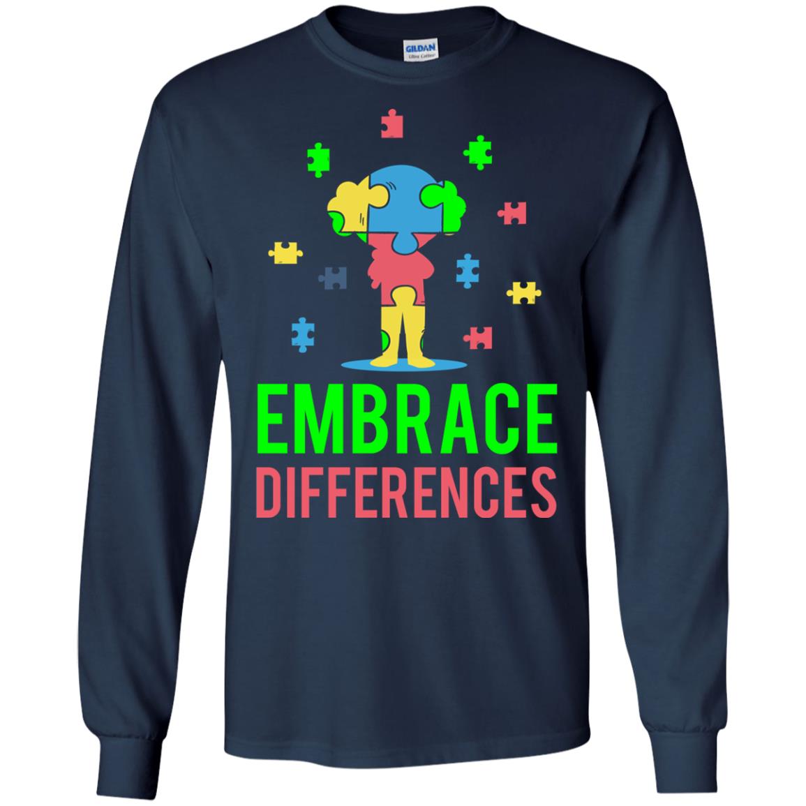 Autism Awareness T-shirt Embrace Differences Navy