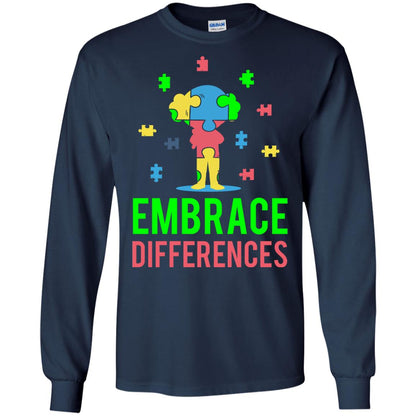 Autism Awareness T-shirt Embrace Differences Navy