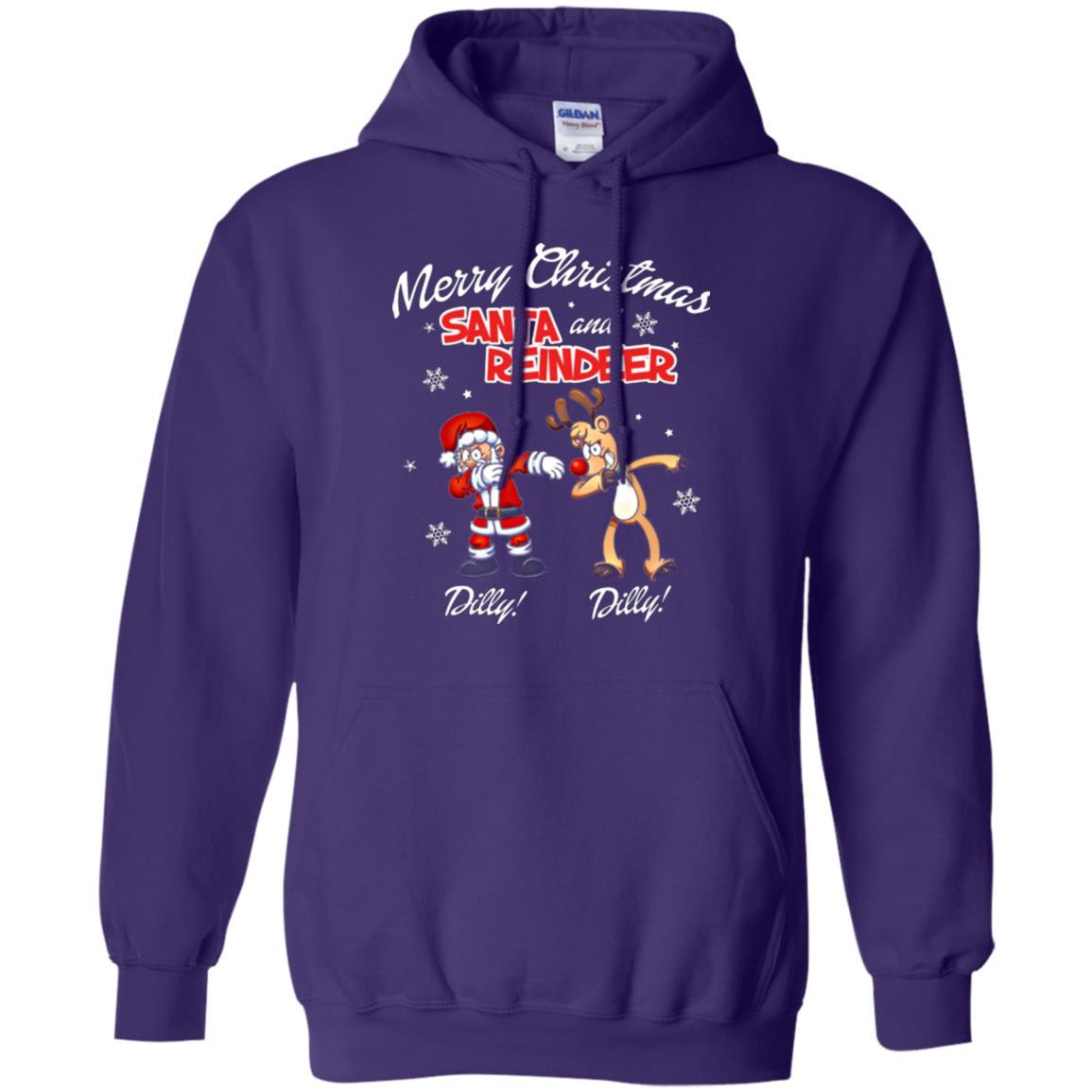 Christmas T-shirt Merry Christmas Santa And Reindeer Dilly Dilly Purple