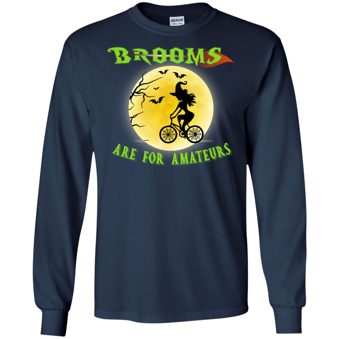Brooms Are For Amateurs Witches Ride A Bicycle Funny Halloween Shirt Navy