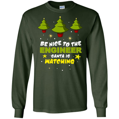 Be Nice To Be Engineer Santa Is Watching X-mas Gift Shirt Forest Green