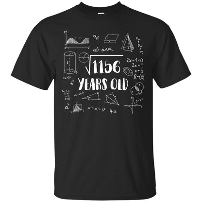 Square Root Of 1156 34th Birthday 34 Years Old Math T-shirt Black