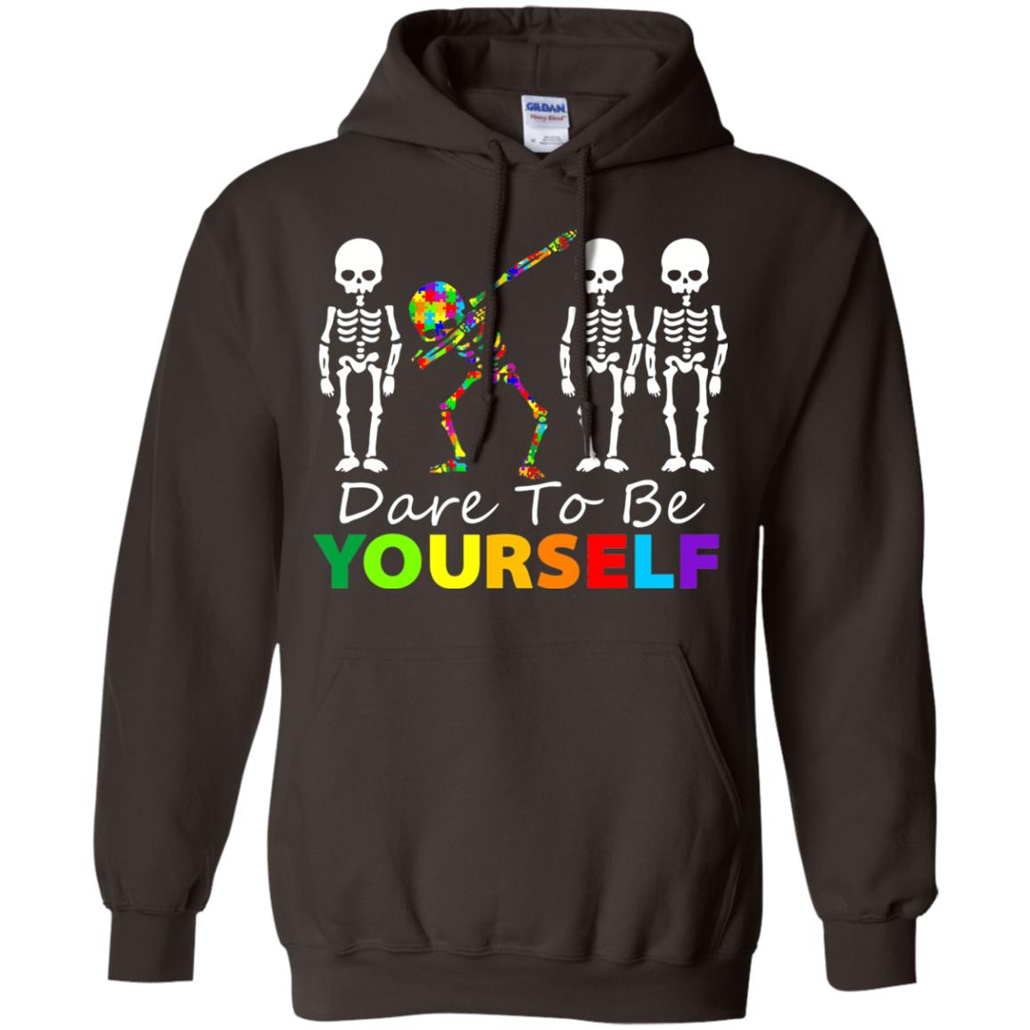 Skeleton Dabbing Dare To Be Yourself Autism Awareness Shirt Dark Chocolate