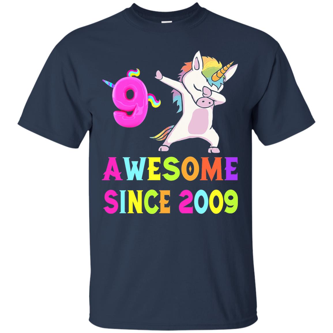 Unicorn Dabbing Awesome Since 2009 9th Birthday T-shirt Navy