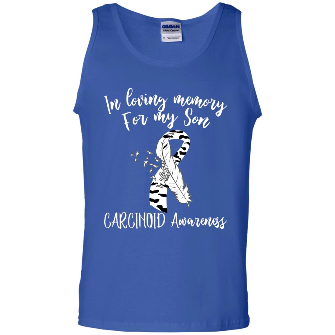 In Loving Memory For My Son Carcinoid Awarenss Zebra Stripe Ribbons Shirt Royal
