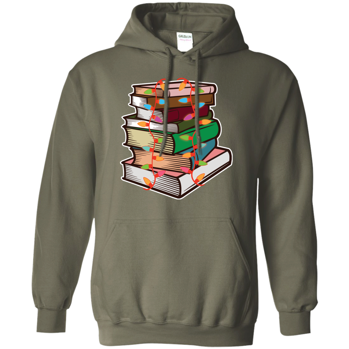 Fairy Lights Christmas Gift T-shirt Book Lover Military Green