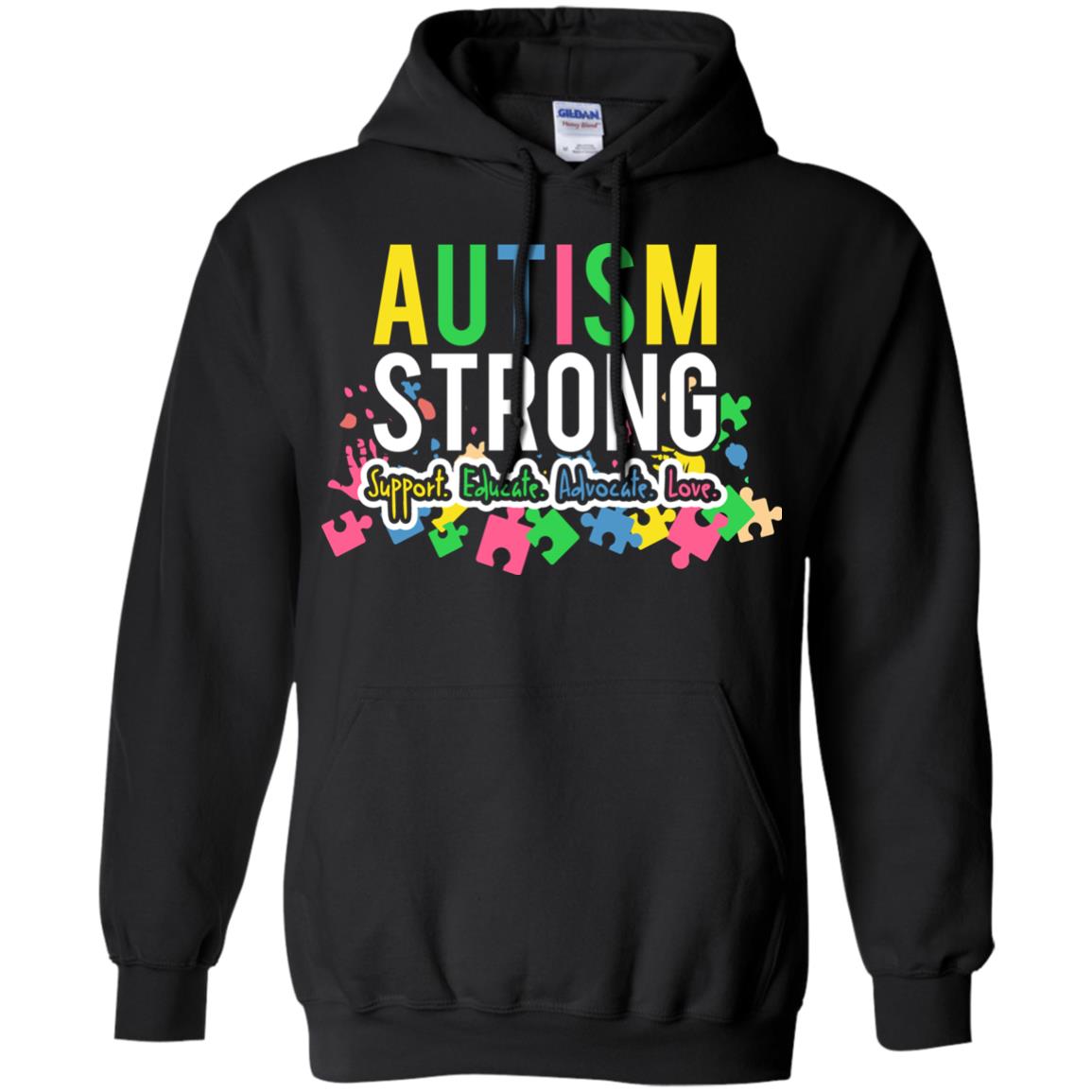 Autism Strong Support Educate Advocate Love Autism Awearness T-shirt Black