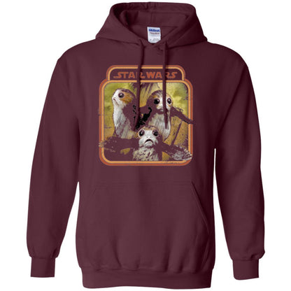 Film T-shirt Star Wars Last Jedi Porg Triplets Retro Box Graphic Maroon