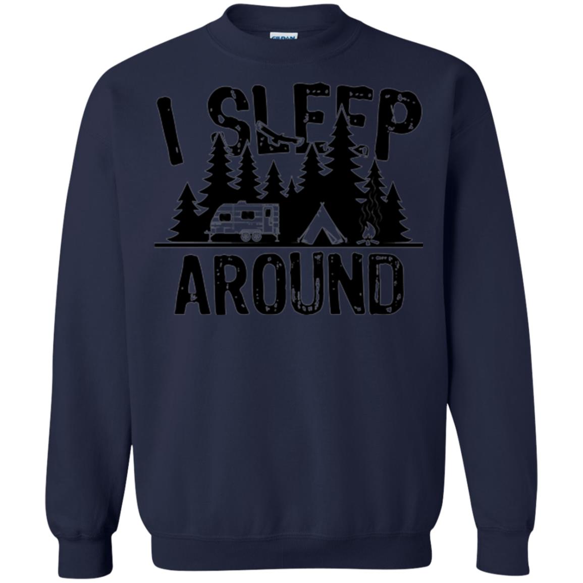 Funny Camping T-shirt I Sleep Around Navy
