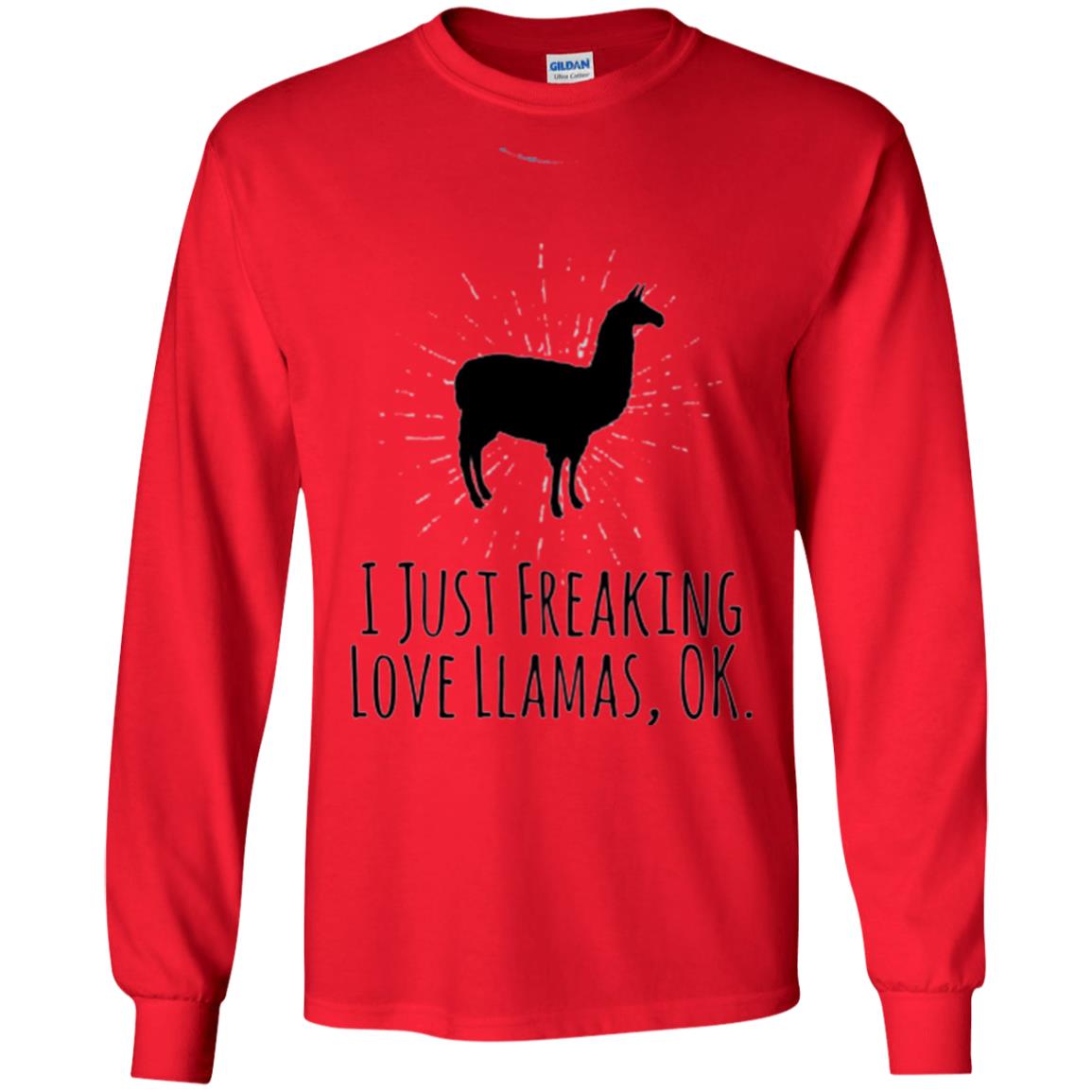 Funny Llama Lovers T-shirt I Just Freaking Love Llamas Ok Red