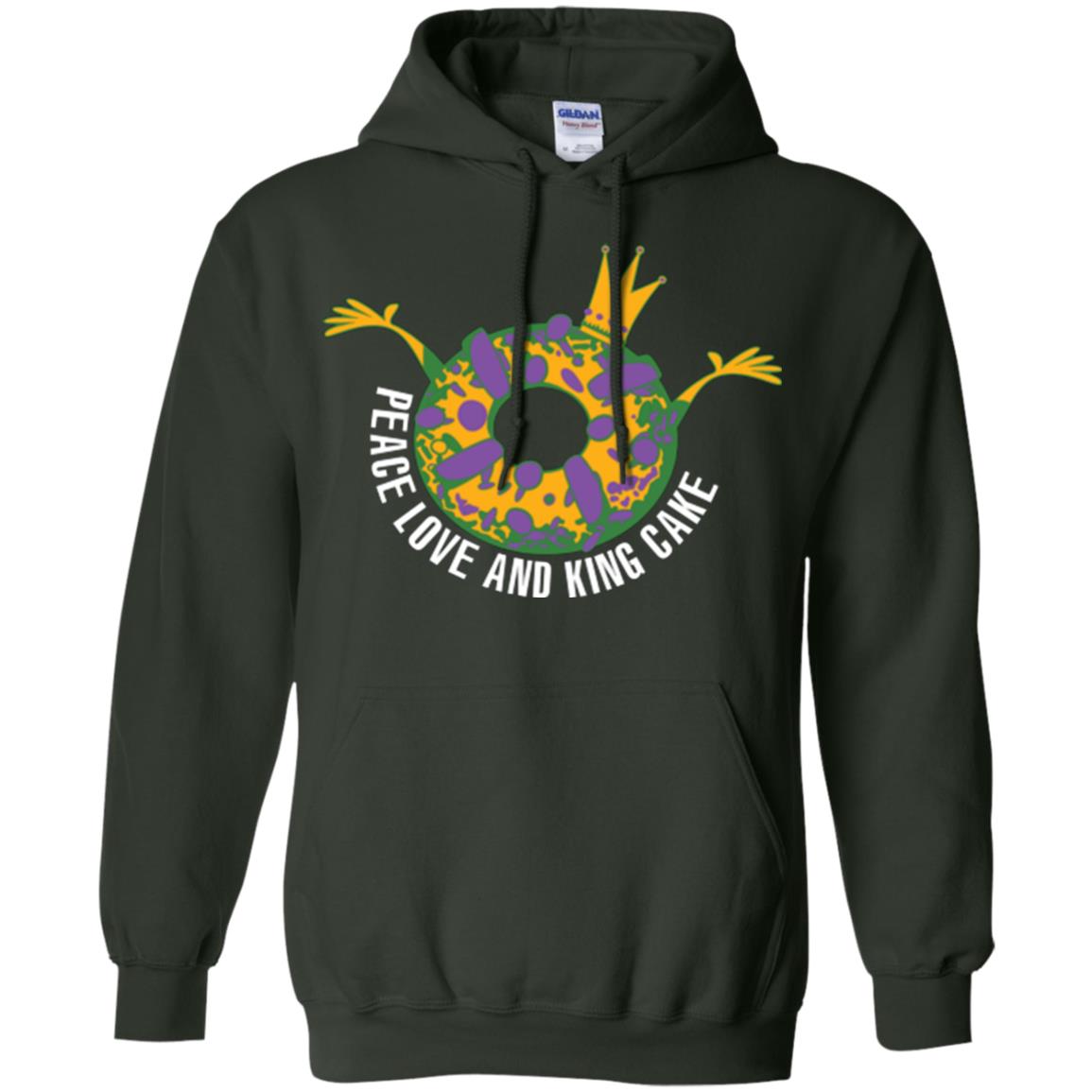 Mardi Gras T-shirt Peace Love And King Cake Forest Green