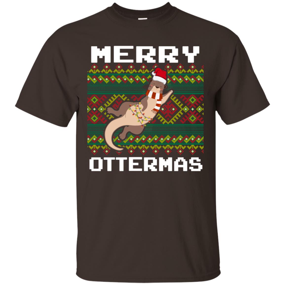 Merry Ottermas Funny Otter Lovers Ugly Sweater X-mas Gift Shirt Dark Chocolate