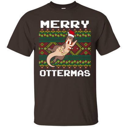 Merry Ottermas Funny Otter Lovers Ugly Sweater X-mas Gift Shirt Dark Chocolate