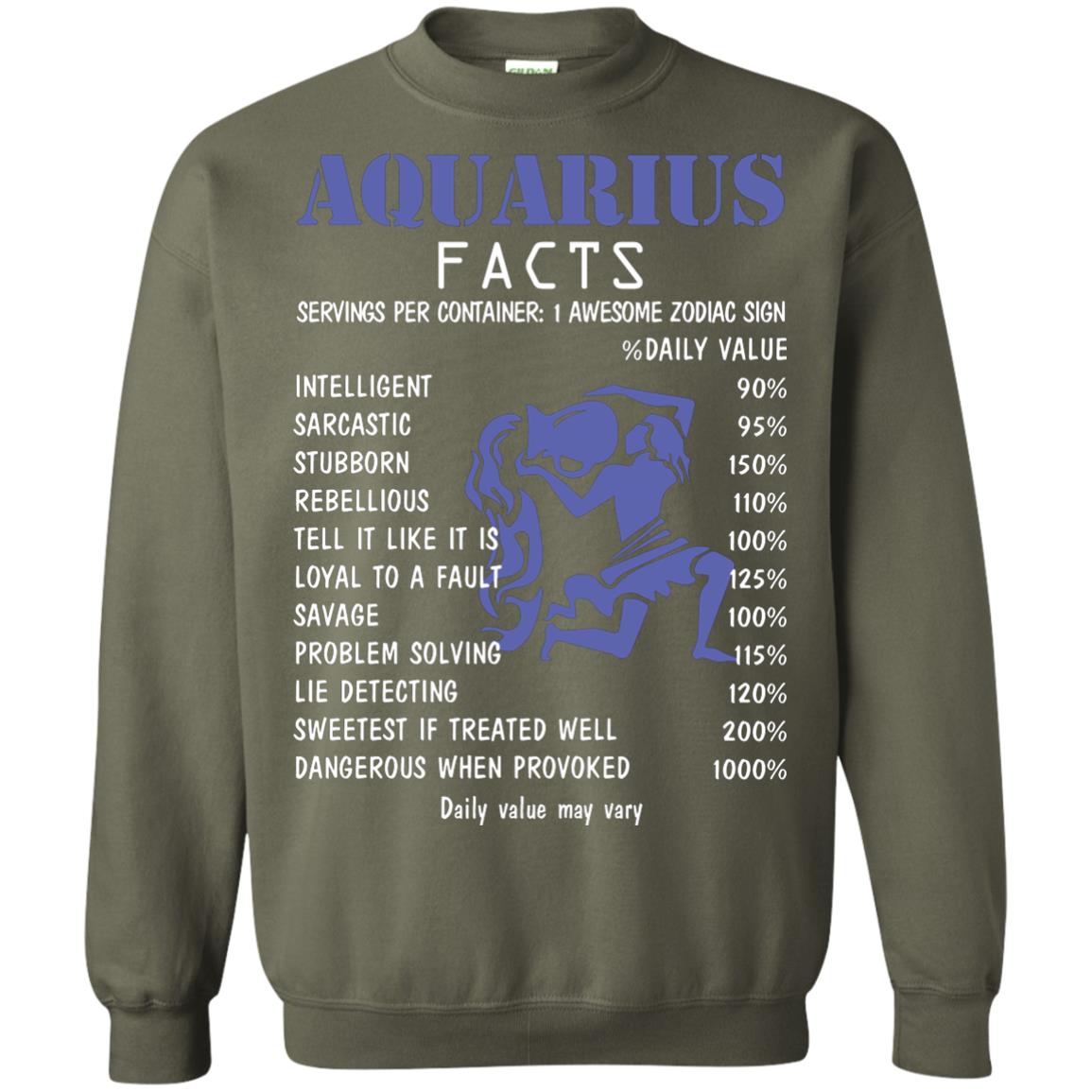 Aquarius Facts 1 Awesome Zodiac Sign Gift Shirt Fo Aquarius Horoscope Military Green