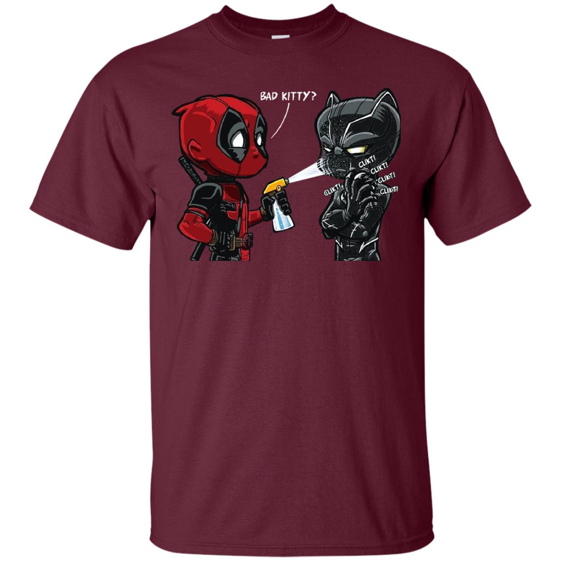 Deadpool Black Panther Bad Kitty Film Lover T-shirt Maroon