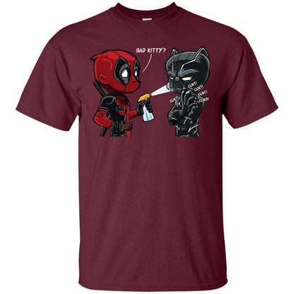 Deadpool Black Panther Bad Kitty Film Lover T-shirt Maroon