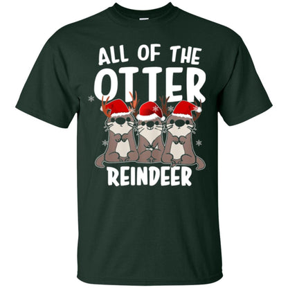 Christmas T-shirt All Of The Otter Reindeer Forest Green