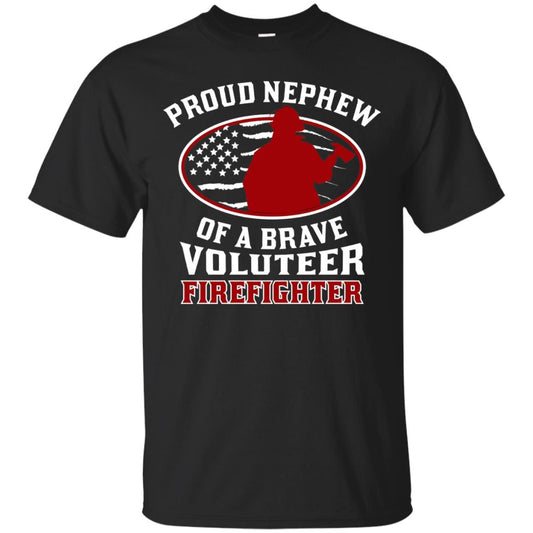 Volunteer Firefighter T-shirt American Flag Proud Nephew Black