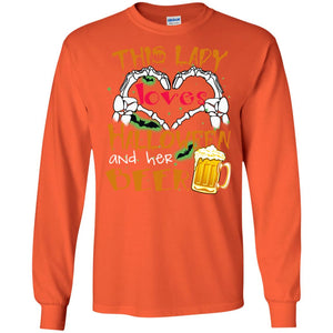 This Girl Loves Halloween And Her Beer Funny Halloween Shirt For Beer LoversG240 Gildan LS Ultra Cotton T-Shirt