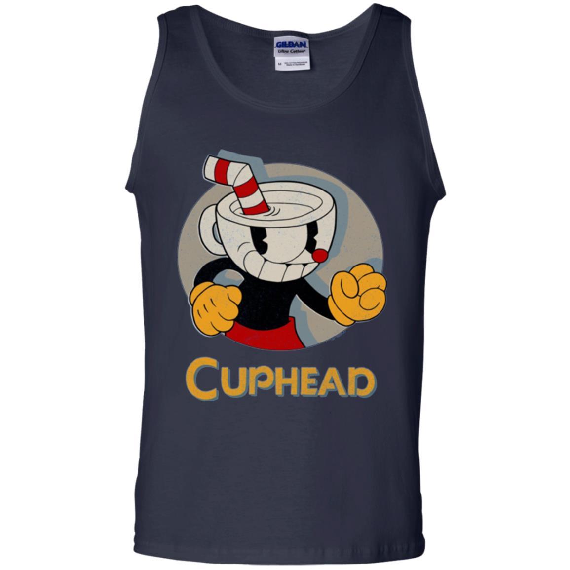 Cuphead Circle Shadow Profile Vintage Graphic T-shirt Navy