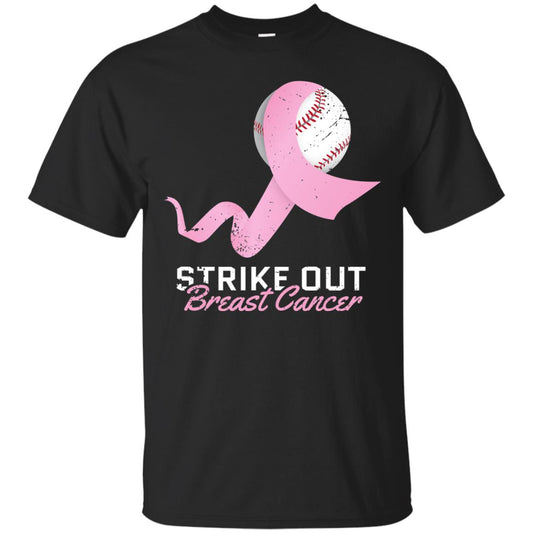 Strike Out Breast Cancer T-shirt Pink Ribbon And Baseball Black