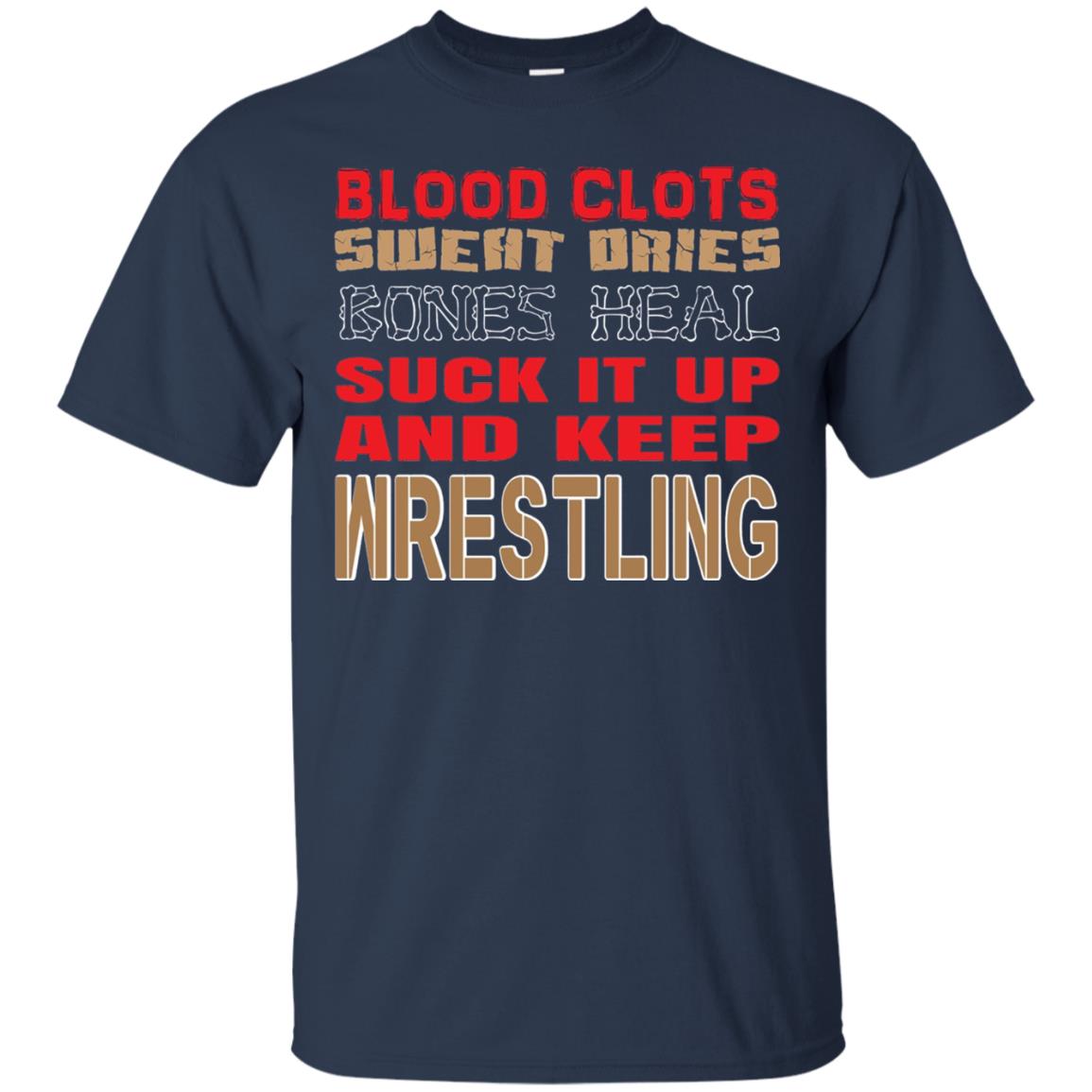 Wrestling T-shirt Blood Clots Sweat Dries Bones Heel Navy