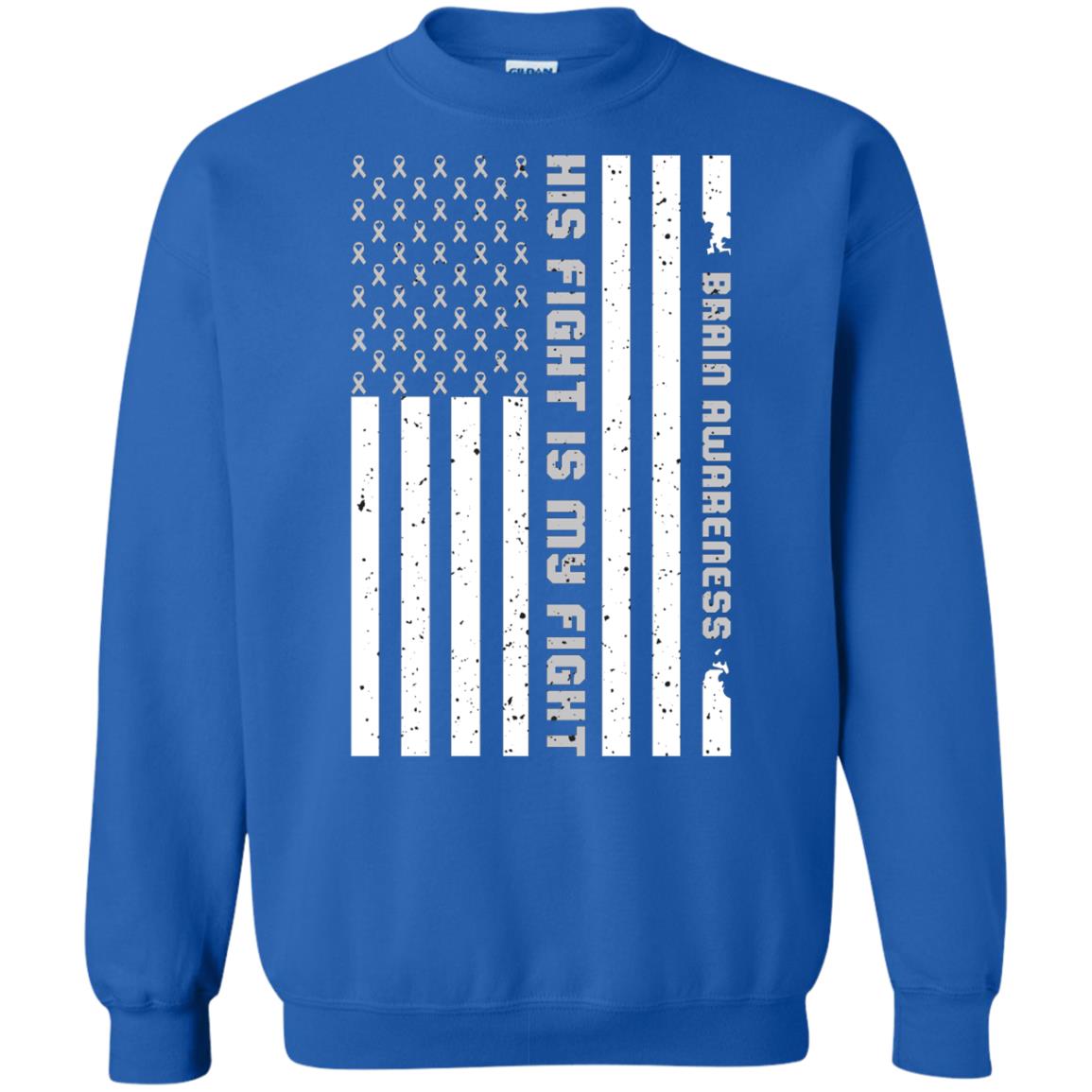 Brain Awareness His Fight Is My Fight Grey Ribbon Stars Flag Of Usa Shirt Royal