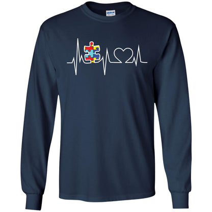 Autism Puzzle Heartbeat Autism Awareness Shirt Navy