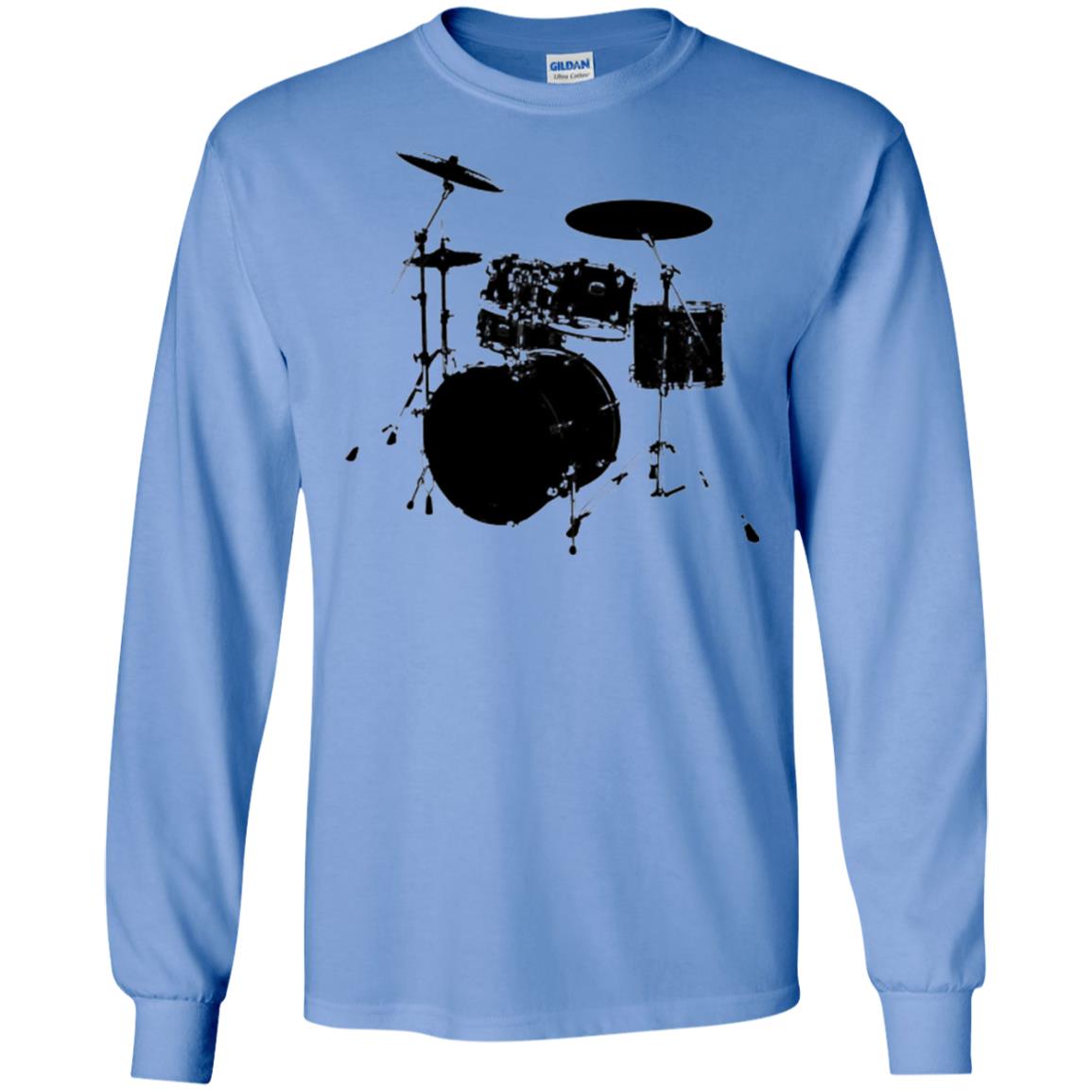 Drum Lovers T-shirt Drum Kit Stencil Print Carolina Blue