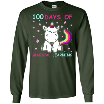 Unicorn Lover T-shirt 100 Days Of Mgical Learning Forest Green