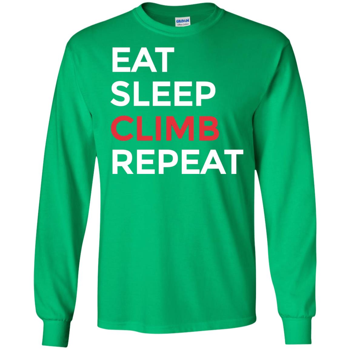 Eat Sleep Climb Repeat Mountain Climber Rock Climbing Shirt Irish Green